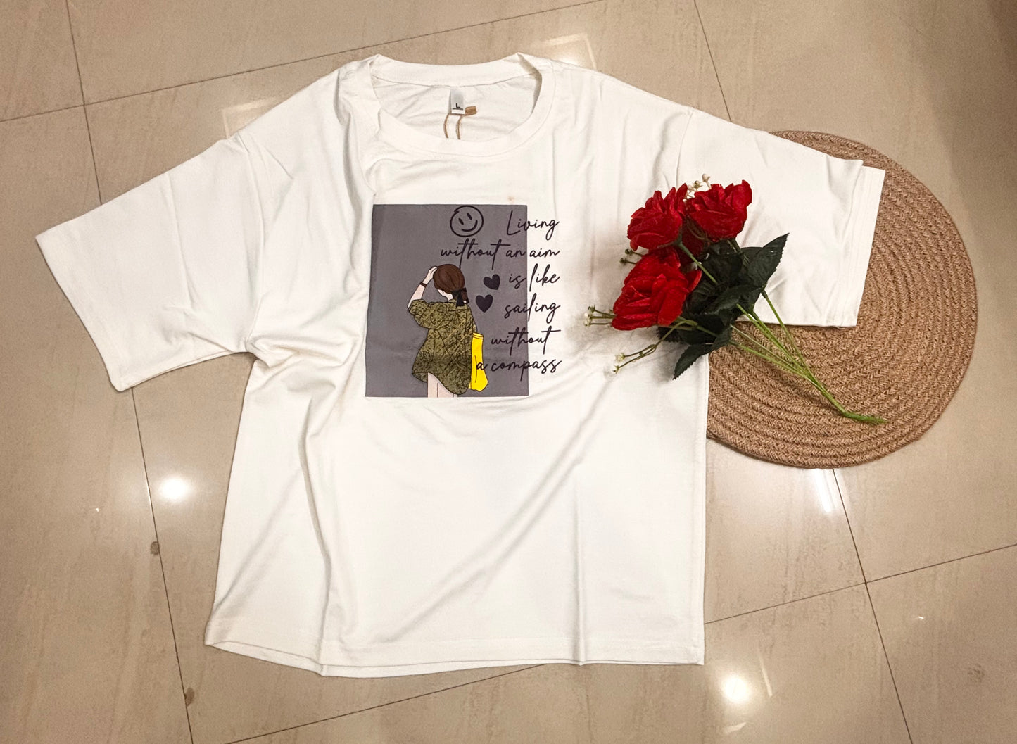 Vina White Graphic Printed T-Shirt