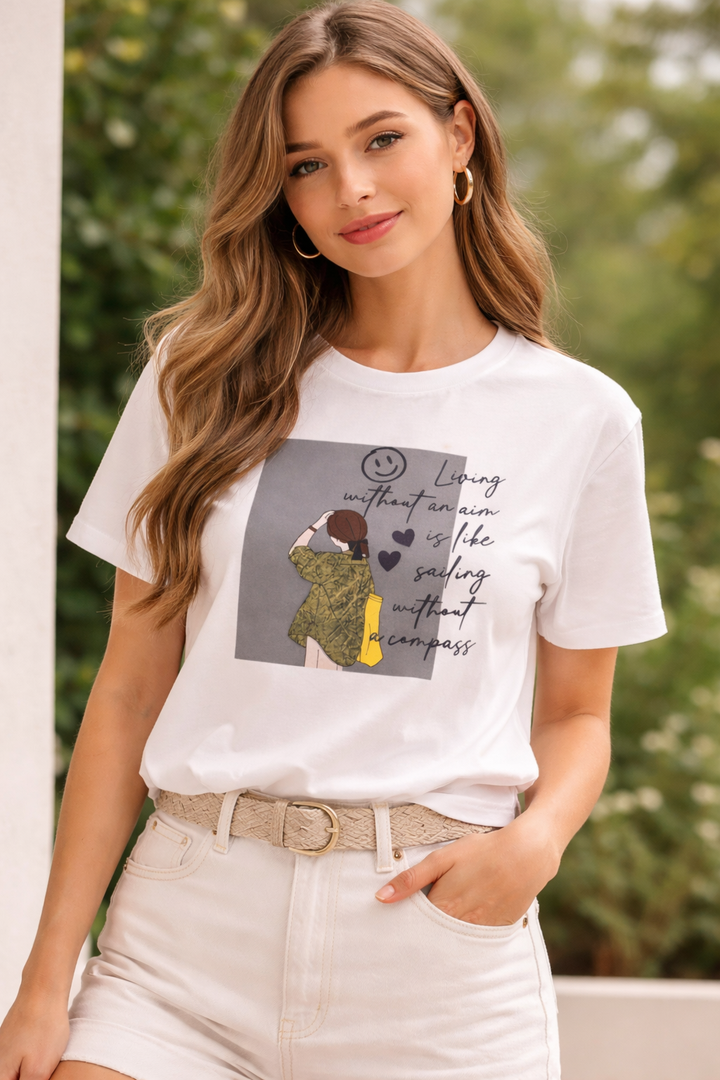 Vina White Graphic Printed T-Shirt