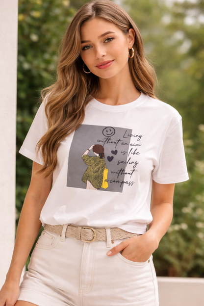 Vina White Graphic Printed T-Shirt