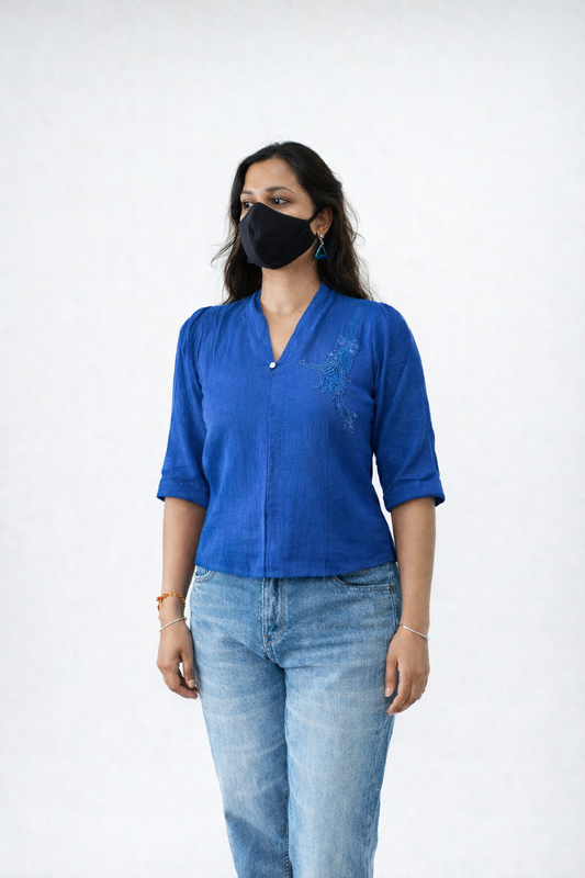 Liora Blue Casual V-Neck Top