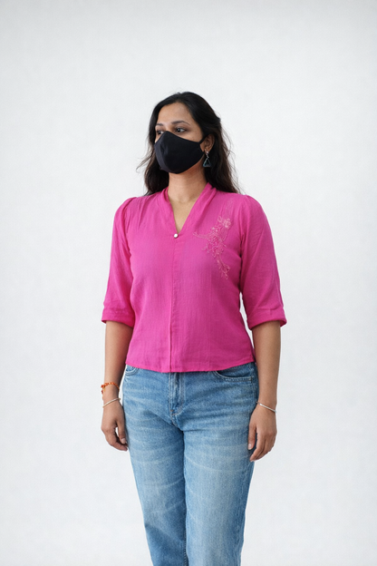 Liora Pink Casual V-Neck Top