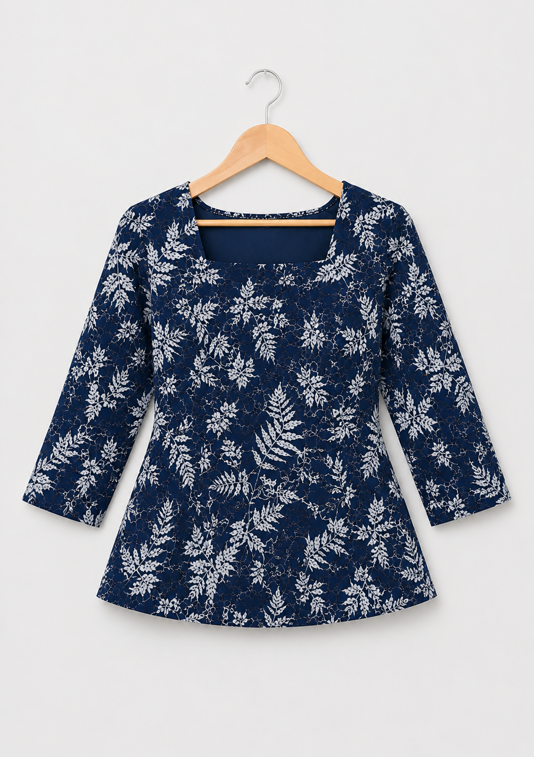 Alira Navy Blue Botanical Printed Cotton Croset Kurti