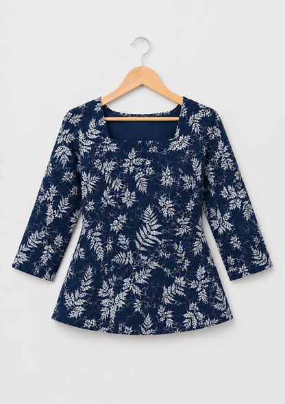 Alira Navy Blue Botanical Printed Cotton Croset Kurti