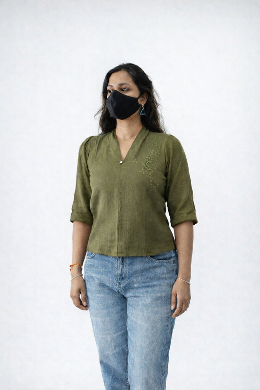 Liora Olive Casual V-Neck Top