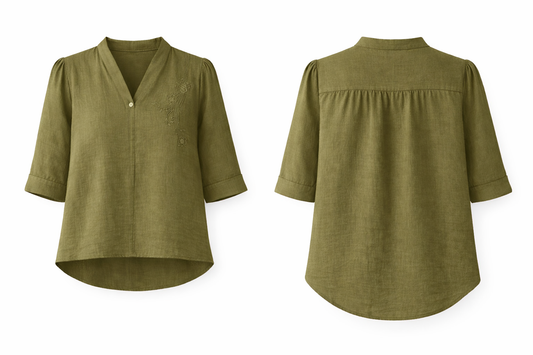 Liora Olive Casual V-Neck Top