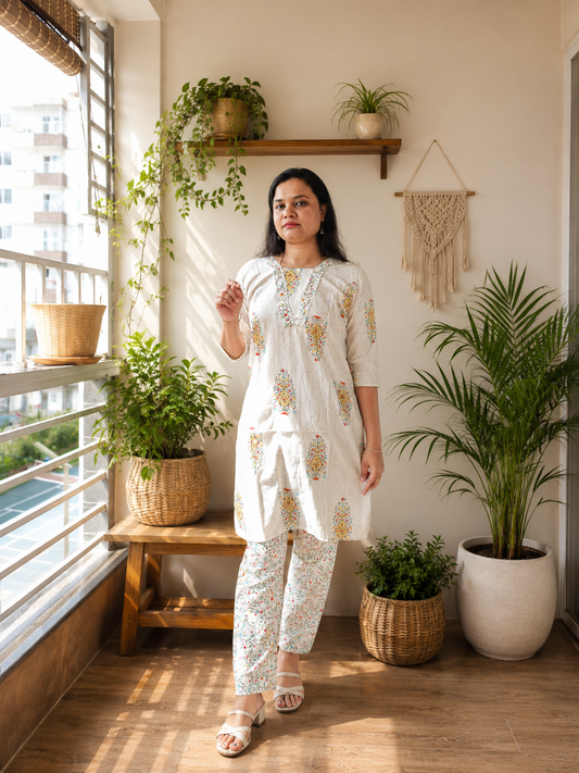 Selene - Floral Printed Cotton Kurti Set