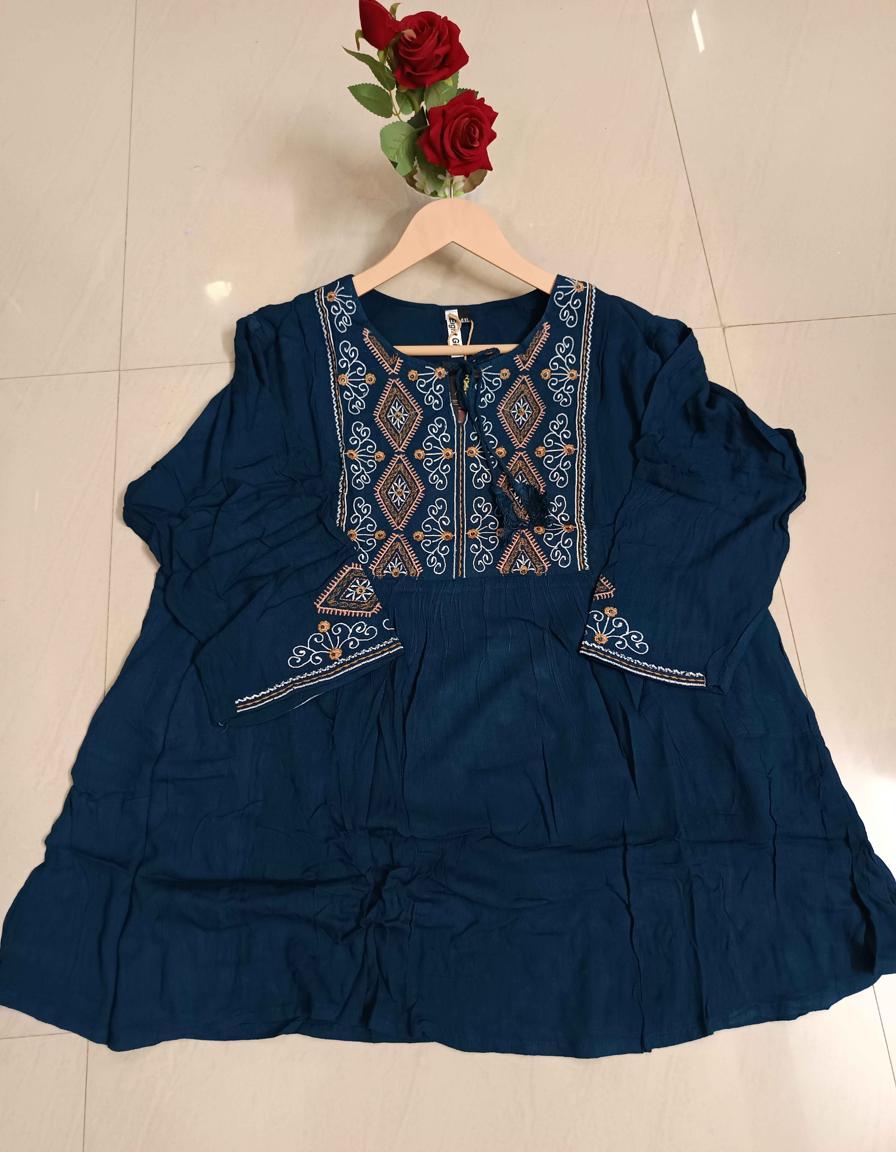 Siya Navy Blue Embroidered Tunic Top for Women