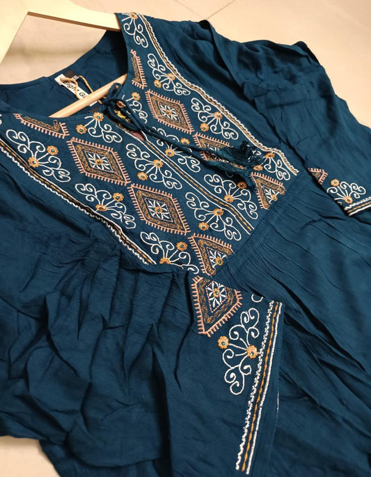 Siya Navy Blue Embroidered Tunic Top for Women
