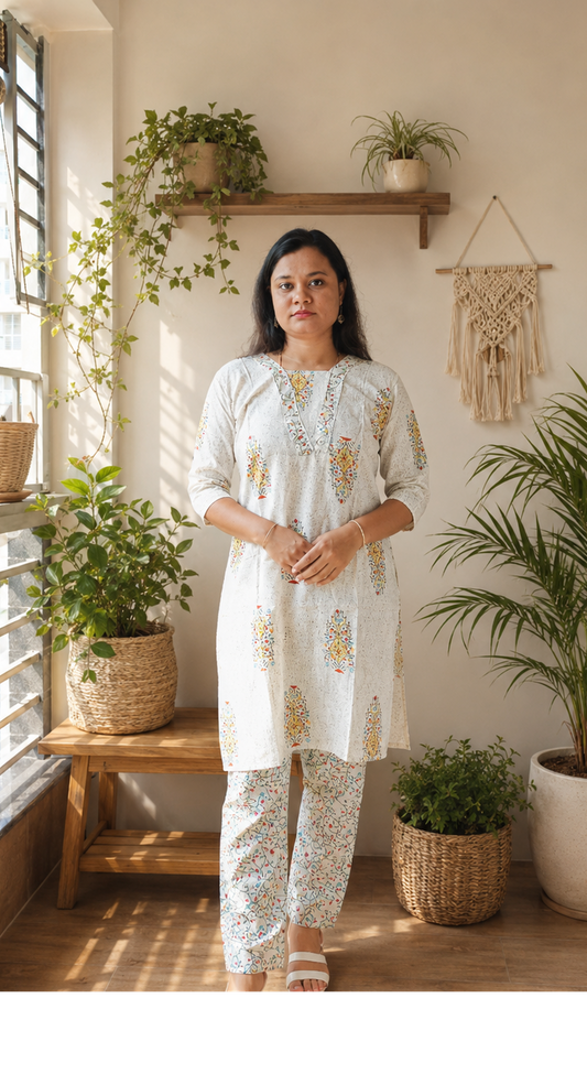 Selene - Floral Printed Cotton Kurti Set